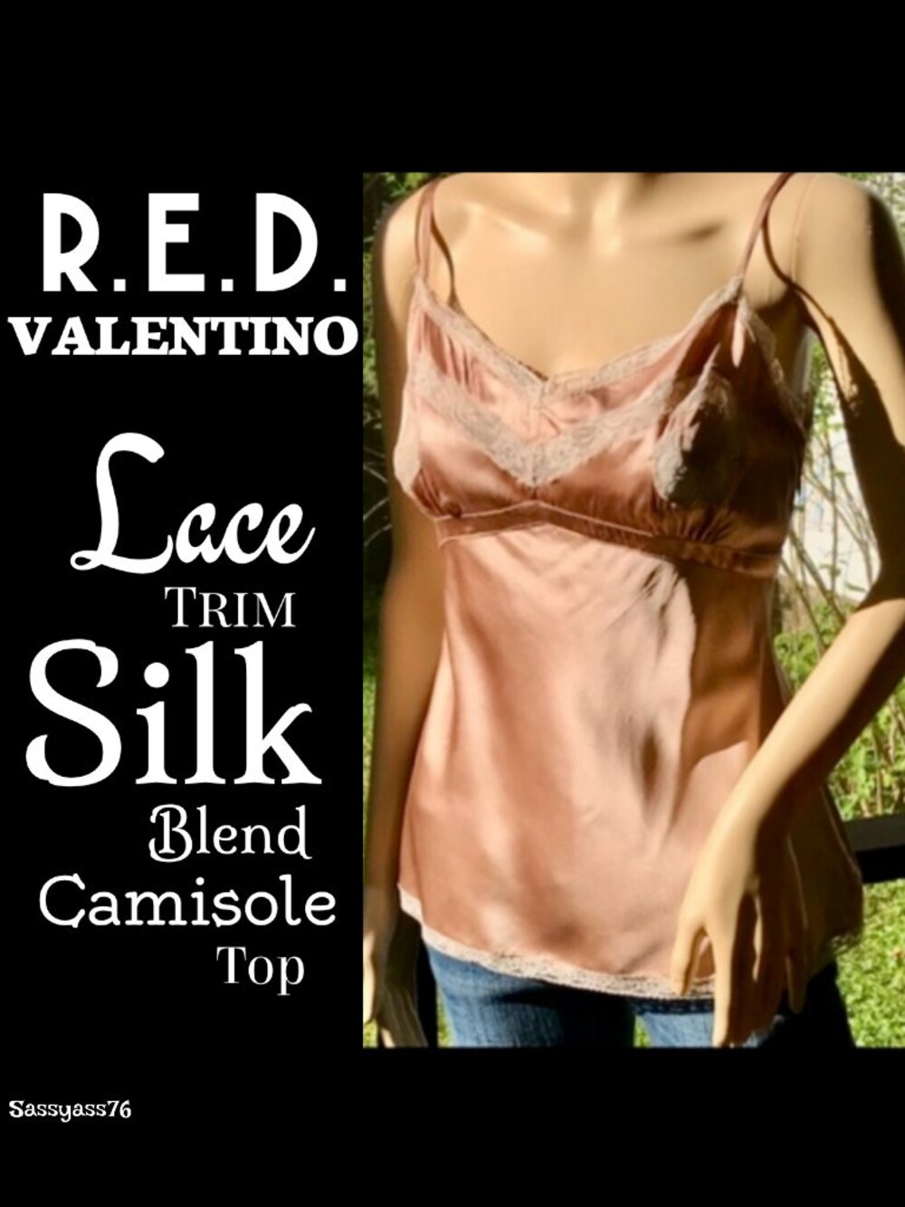 ▪️RED Valentino▪️Rose Peach & Ivory Silk Blend Satin Antique Lace Camisole Top